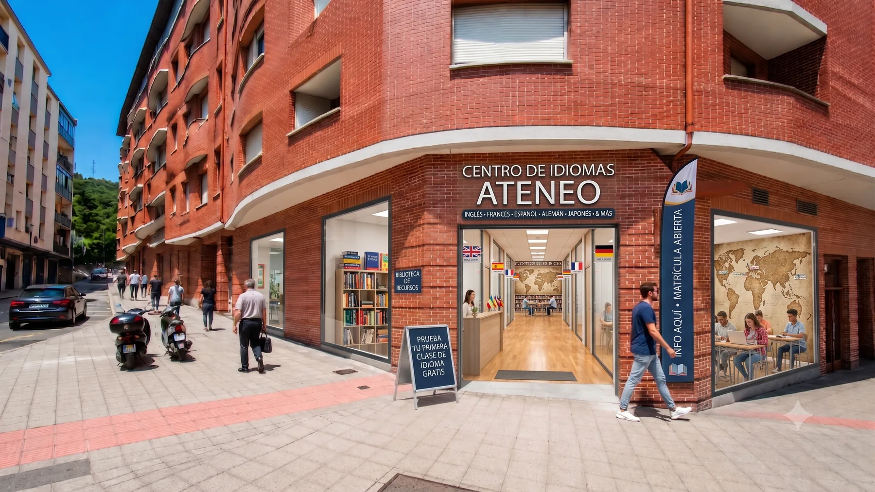 Vista del local como centro de idiomas con matrícula abierta